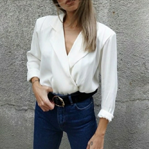 Zara Tops - Zara white wrap blouse bodysuit